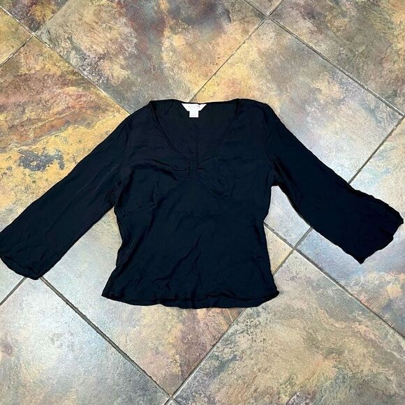 Allison Taylor Black V-neck 100% Silk Blouse XL - Picture 4 of 10